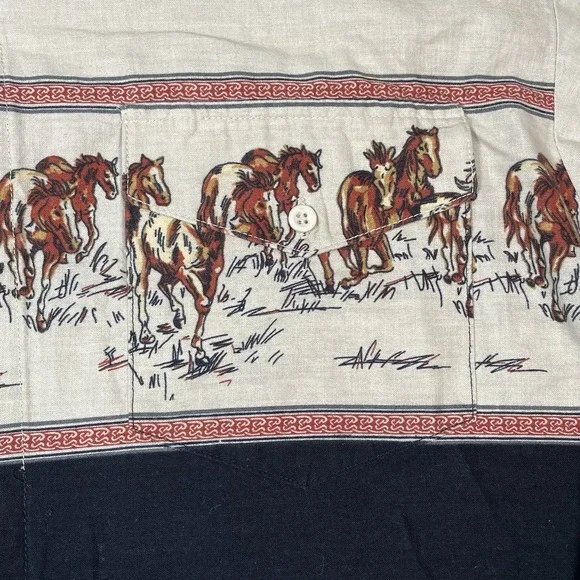 Vtg Roper Shirt Mens XL Rodeo Western Cowboy Horse Graphic 90s Colorblock Ranch - Picture 5 of 12
